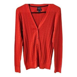 NWOT TOMMY HILFIGER Red Long Sleeve V- Neck Button down Sweater.